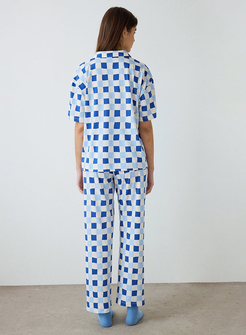 بنتي طقم بيجامة قصير الأكمام بياقة قميص كاروهات ريهيا - Image 4